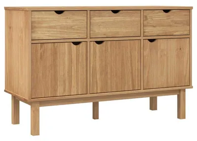 Productafbeelding van Dressoir – Sideboard – Opbergkast – Massief Grenenhout – 3 Lades & Open Planken – 114x43x73,5 cm