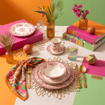 Obrázok produktu pre Hermia Concept, kvalitná súprava riadu (24 kusov) vyrobená zo 100% porcelánu, biela a marhňová farba