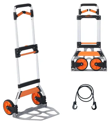 Obrázek produktu pro VEVOR vozík na pytle Skládací 140kg přepravní vozík ze slitiny hliníku a plastu Stohovací vozík s nastavitelnou rukojetí 900-1109mm Skládací vozík včetně vázacího lana Kompaktní velikost pro skladování