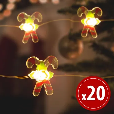 Produktbild von LED Lichterkette - Zuckerstange - 2,2 m - 20 LEDs - Warmweiß - 2 x AA