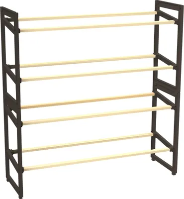 Produktbild von FixWood Schuhregal aus Holz – 2-in-1 stapelbares Schuhregal – 2 oder 4 Ebenen – kompakt, langlebig und stilvoll – schwarz/Holz – 65 x 26 x 52 cm