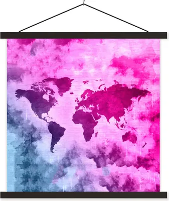 Produktbild von MuchoWow® Textilposter Weltkarte - Rosa - Abstrakt 40x40 cm mit schwarzem Rahmen - Fotos