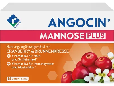 Produktbild von ANGOCIN Mannose Plus Direktgranulat mit Vitamin D3 und B3 zur Unterstützung von Immunsystem und Schleimhäuten, 14 St. Direktgranulat