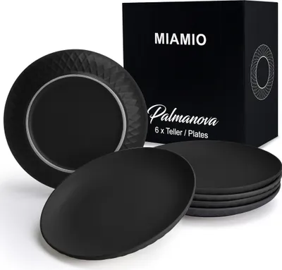 Produktbild von MIAMIO - 6er Teller Set Palmanova Kollektion (Schwarz, 20,5 cm) aus Keramik