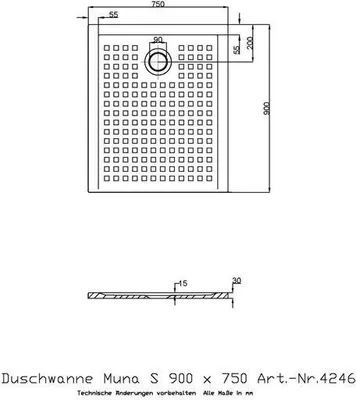 Produktbild von Hoesch 4246.010 DW Muna S 900x750x30 mit