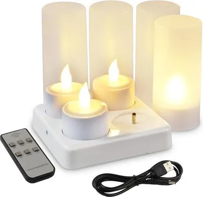 Image de Chandelier LED rechargeable avec bougies chauffe-plat scintillantes sans flamme - Blanc chaud - Télécommande - Lot de 4