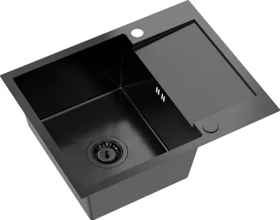 Immagine prodotto di VBChome Lavello in acciaio inox con rubinetto 60 x 48 cm Nero Lavello da incasso a due fori Lavello da cucina a vasca grande con scolapiatti Rubinetto da cucina a sifone