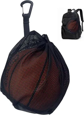 Imagen del producto de Red para 1 balón, red para baloncesto, fabricada en poliéster de 600D, con compartimento con cremallera y ganchos de seguridad. Ideal para
