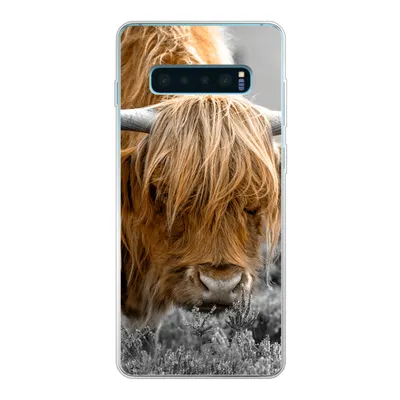 Produktbild von MuchoWow® Handyhülle Schutzhülle Hülle für Samsung Galaxy S10 Lite Scottish Highlander - Pflanzen - Schwarz - Weiß Silikon Softcase Handy Hülle - Schutz