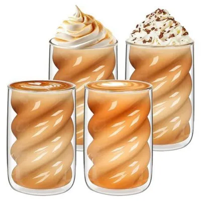 Produktbild von Latte Macchiato Gläser Doppelwandig 350 ml 4er Set mit Löffeln, Borosilikatglas, Thermogläser