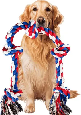 Produktbild von Unzerstörbares Hundespielzeug aus Seil für große aggressive Kauer, robustes Kauspielzeug für Hunde, 90 cm, 5 Knoten, Tauziehspielzeug für die Zahnreinigung