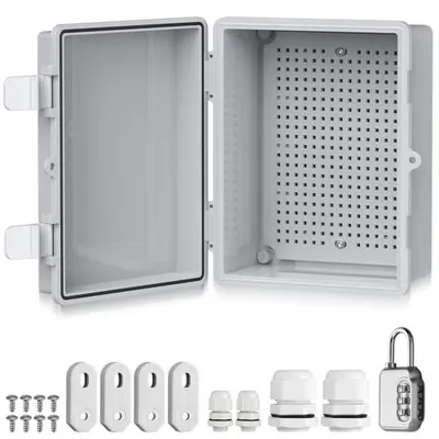 Produktbild von IP67 Wasserdichter Verteilerkasten aus ABS-Kunststoff, 22x17x11cm Grau, Strom-Schaltkasten mit Montagezubehör für Außen