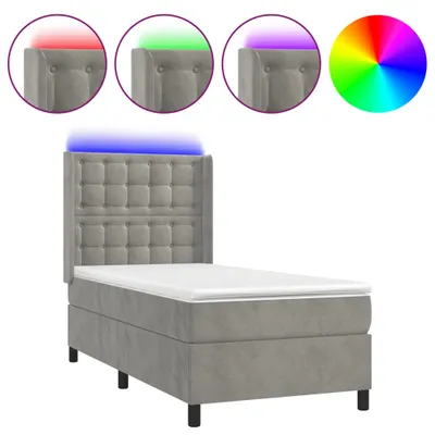 Obrázok produktu pre vidaXL Boxspring posteľ s matracom a LED svetlom sivá 90x190 cm Velvet