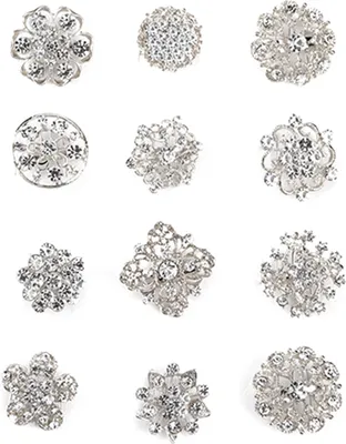 Produktbild von 12 Stück Blumen-Brosche, hohl, Schmuck, Geschenk, Legierung, Strass, Brautschal, Brosche, Anstecknadeln für Hochzeit-Silber