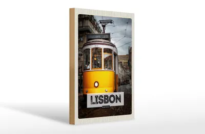 Produktbild von Holzschild Reise 20x30cm Lisbon Portugal Straßenbahn 28