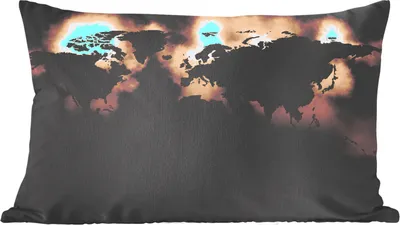 Produktbild von MuchoWow® Zierkissen Sofakissen Wohnzimmer Dekokissen 50x30 cm Weltkarte - Schwarz - Braun - Wohnzimmerdekoration - Polster mit Photo
