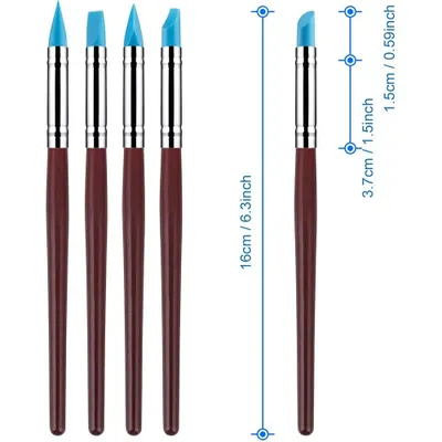 Produktbild von MMOBIEL Silikon Modellierwerkzeuge 10tlg. Set – Pinsel (22mm, 12mm) & Kugeltüpfel (2,4mm, 1,8mm, 1,4mm, 0,9mm, 0,8mm) mit Holzgriff, langlebig, leicht zu reinigen