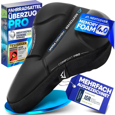 Produktbild von Nextcover Fahrradsattel Überzug CoverPro mit Memory-Foam 4.0 - Ergonomischer Gel Sattelbezug Fahrrad - Sattelüberzug gepolstert I Fahrradsitz Polster