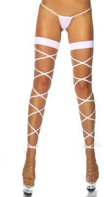 Produktbild von Krautwear® Damen Overknees Elastische Halterlose Wickel Strümpfe Wrap Set Mit String Geöffnet Karneval Fasching Cosplay Strip