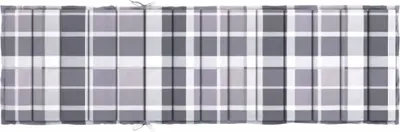 A long, rectangular cushion with a gray and white plaid pattern, lying flat against a white background.
