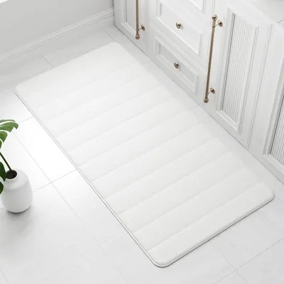 Image de Tapis de bain 60 x 120 cm, blanc, en mousse à mémoire de forme, antidérapant, pour douche