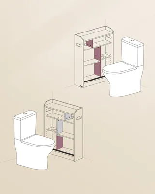 Produktbild von VASAGLE Badezimmerschrank, Badschrank platzsparend, Toilettenrollenhalter, Toilettenbürstenhalter, Schiebetüren, verstellbare Einlegeböden