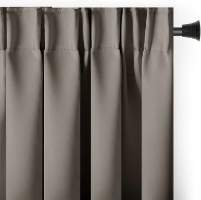 Zdjęcie produktu dla Zasłona blackout 90% na taśmie z szarfą 140x300 cm beżowa Restilo