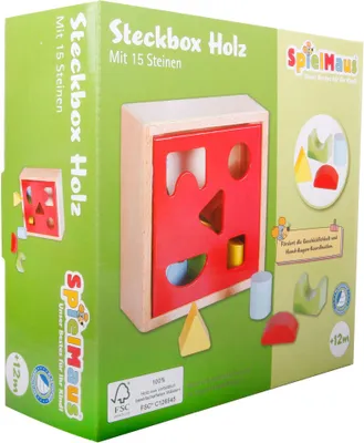 Produktbild von Holz-Steckbox Spielzeug mit 15 bunten Bausteinen