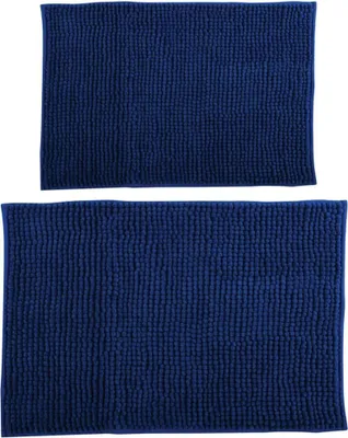 Produktbild von MSV Badteppich 2er Set Badvorleger Duschvorleger Chenille Hochflor Badematte 40x60 cm + 60 x 90 cm – Dunkelblau
