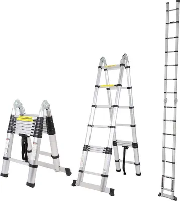 Produktbild von Teleskopleiter 2-in-1 multifunktionale Klappleiter 150 kg Tragfähigkeit 25-m-25-m 16 Sprossen Teleskopleiter