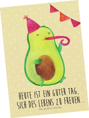Produktbild von Mr. & Mrs. Panda Postkarte Avocado Party - Gelb Pastell - Geschenk, Geburtstag, Grußkarte, Genießen, Postkarten, bildkarte, Ansichtskarten, Happy Birthday, Fotokarte