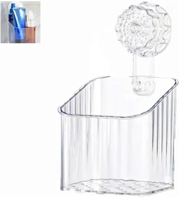 Imagen del producto de Estante para ducha sin necesidad de taladrar, estante transparente con ventosas, resistente y apto para usar en la ducha