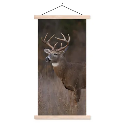 Produktbild von MuchoWow® Textilposter Herbst - Hirsche - Gras - Natur - Tiere 60x120 cm mit holzfarbenen Rahmen - Holz