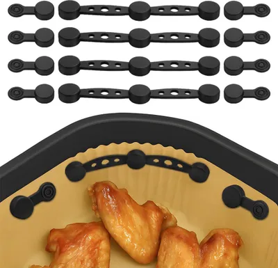 Produktbild von Magnete für Heißluftfritteusen,magnetische Silikonschnallen,hochtemperaturbeständig,verhindern Backpapiereinlagen decken Lebensmittel ab (schwarz x 4)
