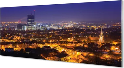 Produktbild von Glasbilder 125x50 Wandkunst Danzig Stadt Nacht-Panorama