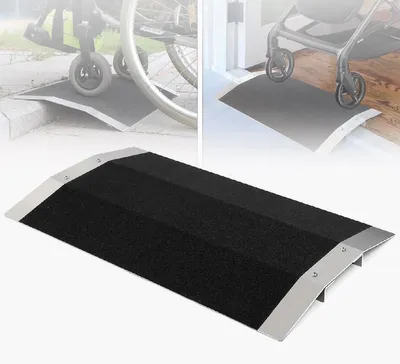 Image de Rampe d'accès - Rampe pour fauteuil roulant - Passage de seuil - Aluminium antidérapant - Hauteur : 8 cm - Gris