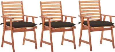 Produktbild von Garten-Essstühle 3 Stk. mit Kissen Massivholz Akazie