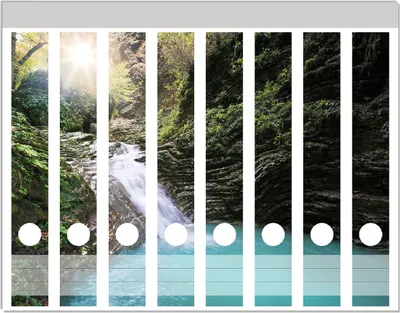 Produktbild von Wallario Ordnerrücken Sticker, selbstklebend für schmale Ordner, 8 Stück, Motiv Wasserfall in einen verborgenen See