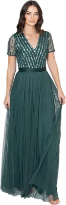 Zdjęcie produktu dla Sukienka maxi Maya Deluxe dla kobiet, idealna na wesele, jako sukienka druhenki, dekolt V, dostępne rozmiary plus size