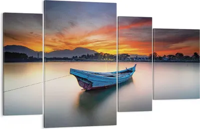 Produktbild von Bild auf Leinwand - Leinwandbild - 4 Teile - Westen Sonne Boot - 120x70cm - Wand Bild - Wanddeko - Wandbilder - Leinwanddruck - Bilder - Wanddekoration - Leinwand bilder - Wandbild - DL120x70-4791