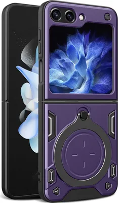 Produktbild von Handyhülle für Samsung Galaxy Z Flip 6 / Z Flip 7 FE Dual-Layer Stoßfest Rüstung Hülle mit Kreisförmig Ring Ständer Lila