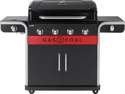 Produktbild von Gasgrill Char-Broil Gas2Coal 440 Hybridgrill 155 x 62,9 x 116,8 cm 4 Brenner + Seitenbrenner schwarz inkl. Ablage, Deckelthermometer, Fettauffangschale, Grillrost, Warmhalterost