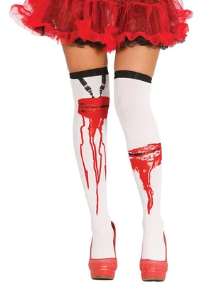 Produktbild von Blutverschmierte Kniestrümpfe für Damen Halloweenkostüm-Accessoire weiss-rot