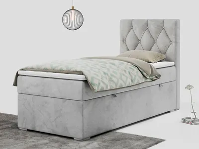 Produktbild von Einzelbett mit Bettkasten, jungenbetten 90 cm, Boxspringbett - ALDA - 90x200cm - rechts - Hellgrau - H3