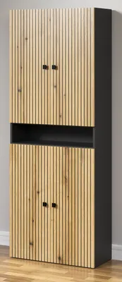 Produktbild von Badezimmer Hochschrank "Bliss" Evoke Eiche und grau Badschrank 70 x 186 cm