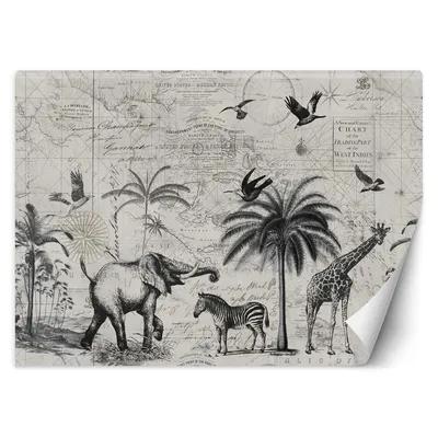Produktbild von FOTOTAPETE Weltkarte und Savanne Jahrgang 450x315 cm VLIES Tapete Wandtapete Wandbilder Wanddekoration Design Wohnzimmer Schlafzimmer Flur Büro Küche