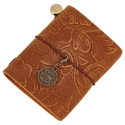 Produktbild von Leder Tagebuch Notizbuch Klein Blanko Papier Nachfüllbar 128 Seiten Braun Geprägt Blumenmuster