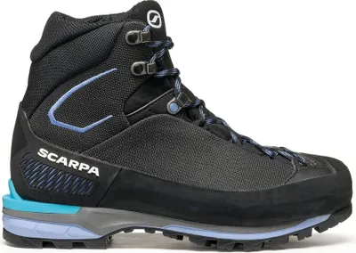 Schwarz-blaue Zustiegsschuhe "Zodiac Tech LT GTX Wmn" von Scarpa; seitliche Ansicht; geeignet für Herren.