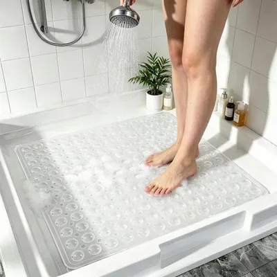 Image de Tapis de douche antidérapant, 53x53 cm, sans BPA, avec ventouses, lavable en machine, transparent