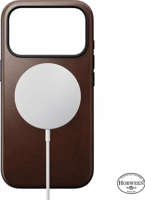 Image de Nomad Horween Modern cuir coque iPhone 17 Pro – Contrôle précis de la caméra avec bouton en cristal de saphir – Boutons en aluminium recyclé pour un design durable et élégant – Fabriqué avec 50% de polycarbonate recyclé pour une durabilité accrue - Marron